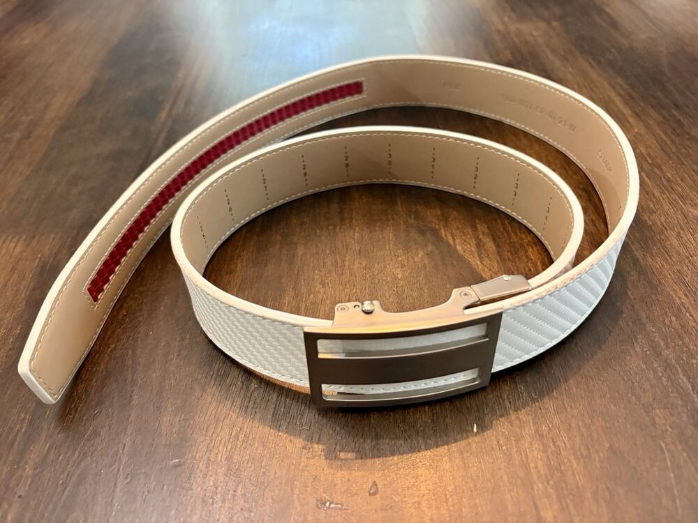X-21 NWOT Nexbelt Go-In White Genuine Leather Golf Belt Silver Buckle Up To 37 L